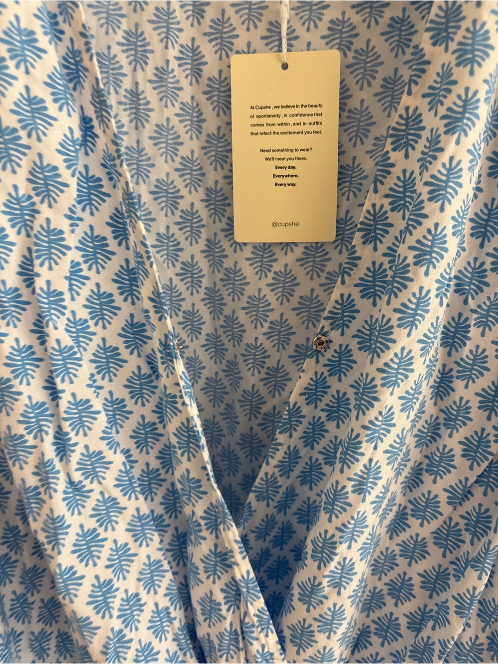 Cupshe Perspective Ornate Romper Blue and White Print Wrap Bust Shorts Romper S - Picture 5 of 15
